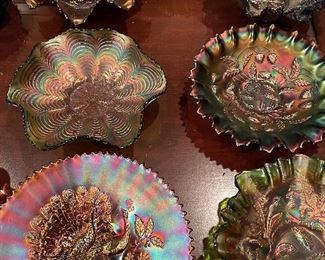 Carnival glass bowls & plates