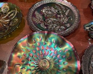 Carnival glass bowls & plates