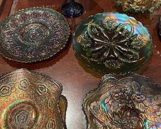 Carnival glass bowls & plates 