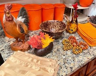 Tupperware canister set, Rookwood spongeware bowl