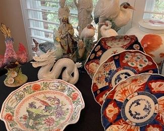 Porcelain birds, Imari plates
