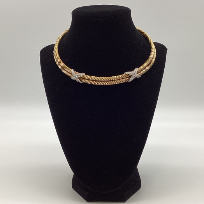 David Yurman 14k Gold Diamond Cable "X" Choker