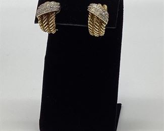 David Yurman 14k Gold/Diamond Cable Curved Huggie Earrings
