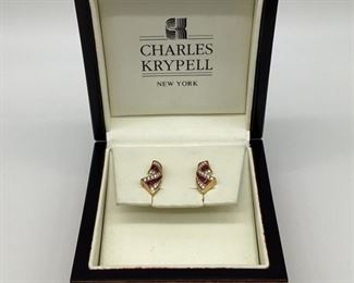 Charles Krypell 18k Gold/Ruby/Diamond Lemon Peel Earrings
