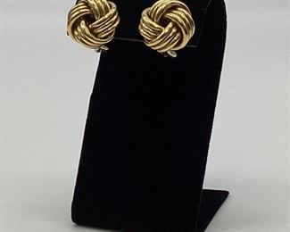 18k Gold Knot Design Pierced Omega Back Earrings