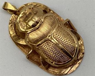 14k Gold Egyptian Kheper Beetle Scarab Pendant