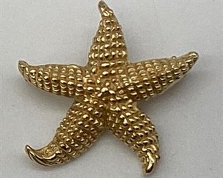 14k Starfish Brooch, 7/8", 5.06 Grams total weight