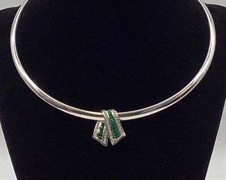 Charles Krypell 18k Gold, Emerald & Diamond Slider Pendant Omega Choker