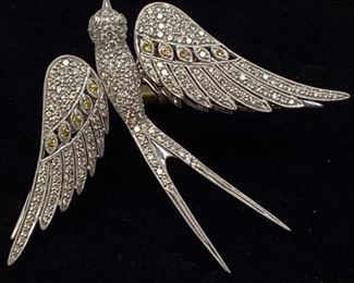 18k White Gold & Diamonds Flutter Wing Canary Brooch