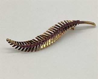 Uno A. Erre 18k Gold & Ruby Feather Brooch