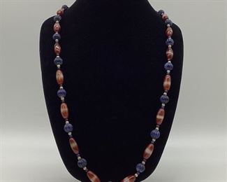 32” Banded Agate & Lapis Lazuli Necklace