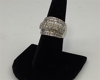 Sterling Silver Wide Band Diamond Ring