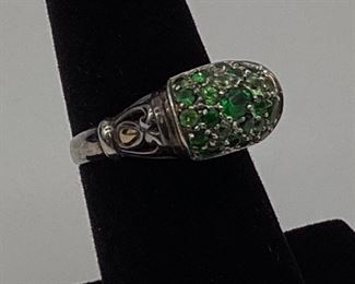 John Hardy Sterling Silver & 18k Gold, Emerald, & Peridot Ring