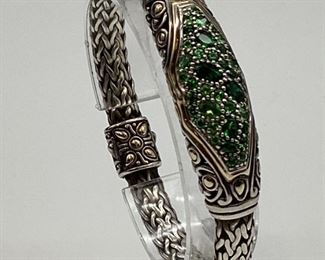 John Hardy Sterling Silver & 18k Gold, Emerald, & Peridot Bracelet