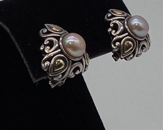 John Hardy Sterling Silver & 18k Gold, Pearl Earrings