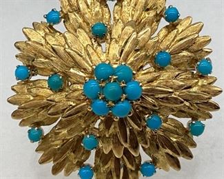 Cartier 18k Gold & Turquoise 1 1/2” Brooch