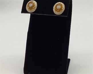 18k Gold, Yellow Sapphire, & Diamond Post Earrings