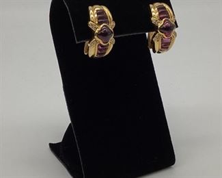 18k Gold, Rhodolite & Diamond Earrings