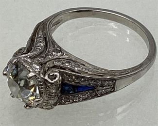 Platinum Art Deco Diamond & Sapphire Ring