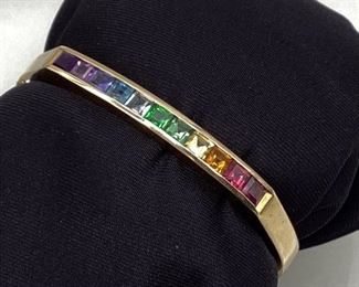 Kabana 14k Gold Multi-Stone Hinged Bangle Bracelet