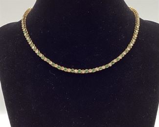 14k Gold, Emerald, & Diamond Collar Style Necklace