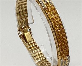 18k Gold, Yellow Sapphire, & Diamond 3-Section Bracelet