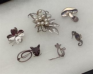 6 Sterling Silver Brooches
