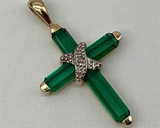 10k Gold, Emerald & Diamond Accent Cross Pendant
