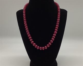 Ruby Red Glass Bead Necklace w/14k Gold Clasp