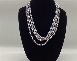 Freshwater Pearls Blue, White & Gray Necklace