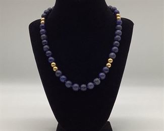 Blue Lapis & 14k Gold Bead Necklace