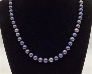 Blue Pearl Necklace w/14k Gold Clasp
