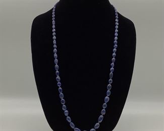 Natural Blue Tanzanite Smooth Oval Mani Shape Bead Necklace