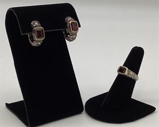 John Hardy Sterling Silver & 18k Gold Ring & Earrings