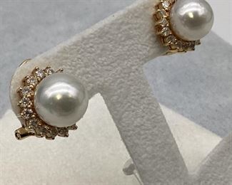 14k Gold, Pearl & Diamond Earrings
