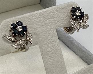 14k White Gold, Sapphire, & Diamond Clip-On Earrings
