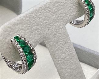 Gregg Ruth 18k Gold, Emerald & Diamond Half Hoop Earrings