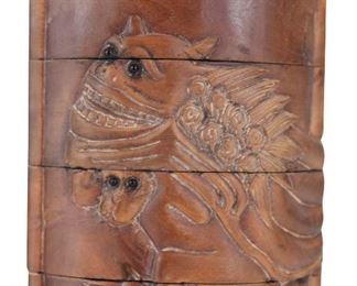 9- SIGNED JAPANESE CARVED WOOD MONKEY INRO BOX