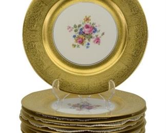 11- 12PCS 22 KARAT GOLD FLORAL PORCELAIN DINNER PLATES