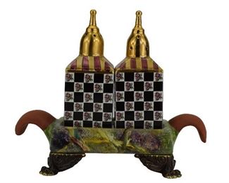 19- MACKENZIE-CHILDS CHELTENHAM SALT & PEPPER TRAY SET