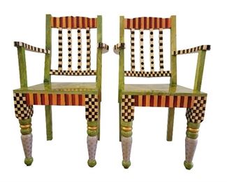 36- 2 MACKENZIE-CHILDS STYLE ANNA DAVIS ARMREST CHAIRS