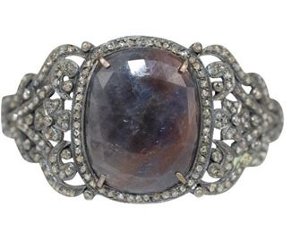 44- STERLING SAPPHIRE & DIAMOND BANGLE BRACELET