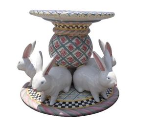 58- MACKENZIE-CHILDS PORCELAIN BUNNY RABBIT TABLE BASE