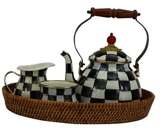 79- MACKENZIE-CHILDS COURTLY CHECK TEAPOT & TRAY SET 1
