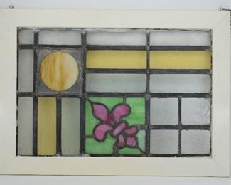118- PAIR FLEUR-DE-LIS STAINED SLAG LEADED GLASS PANELS