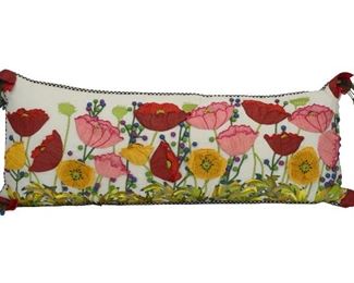 103- MACKENZIE-CHILDS RED POPPY FLORAL LUMBAR PILLOW