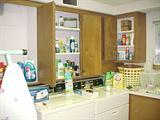 laundry room full of cleaning supplies, electric appliances, many in mint condition straight from the 1960's!