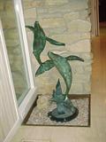 3' foot tall bronze of playful whales by renowned sculptor Felix Velez