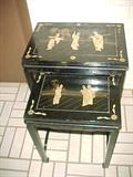 Inlaid semi precious stones and Mother of
pearl nesting pair of tables