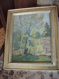 Beautiful landscape "SPRING LEAVES" BY RENOWNED ARTIST FREDERICK W. RIGLEY, DATED 1944, ORIGINALLY AN OWOSSO NATIVE